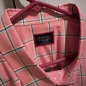 Untuckit Shirt Mens 3XL XXXL Red Windowpane Plaid Blue Button Up Preppy Dad